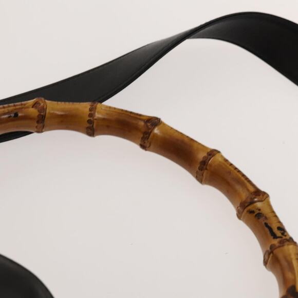 GUCCI Bamboo Hand Bag Leather Black Gold 001 001 - Picture 10 of 16